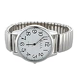 Ndier Erweiterbar Stretch Band Bügel Armbanduhr weißes Zifferblatt Analog Anzeige Herrenuhr Wasserdicht Silber Edelstahl überzogenes Armband 1,4 Zoll DIY Zubehör