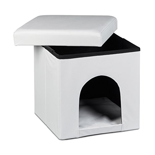 Relaxdays Hundebox Sitzhocker HBT 38 x 38 x 38 cm stabiler Sitzcube mit praktischer Tierhöhle für Hunde und Katze aus hochwertigem Kunstleder und Deckel zum Abnehmen für Ihren Wohnraum, weiß - 3