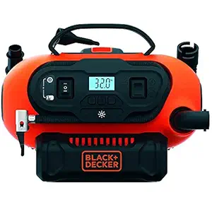 BLACK+DECKER BDCINF18N-QS 160PSI AC/DC Multipurpose Cordless Tyre Inflator with Digital Guage, Autocut off system and 2 operating modes for Car and Home