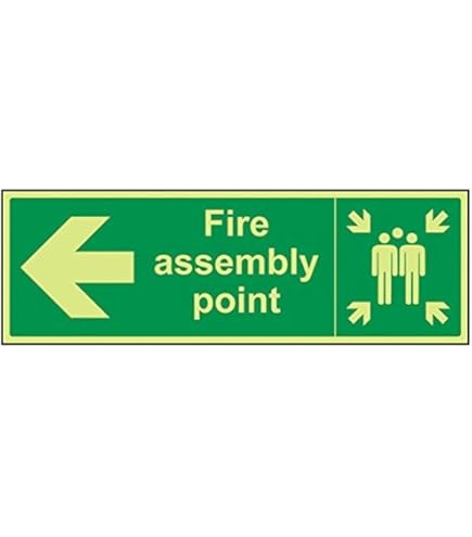 Assembly Point Arrow LEFT Fire Sign - Glow In The Dark 600x200mm (x3