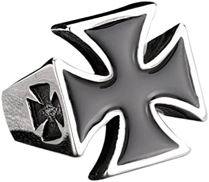 Black Enamel Vintage Stainless Steel Iron Cross Men's Punk Retro Ring