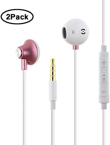 2 Pack, Goonai, 3.5MM Wired Earbuds Headphone with Mic, Earbuds Stereo Bass High Difinition Earphone Headset For iOS and Android Phones Computer PC Table (White+Pink)
