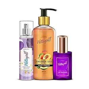Layerr Wottagirl Combo | Beauty Blush Fine Fragrance 90ML | Peach & Avocado Shower Gel 300ML | French Peony Body Splash 135ML | for Women