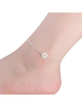Fablcrew Kleine Frisch Chrysantheme Fußkette Fußkettchen Armband Silber Süß Schmuck Accessoires für Damen Mädchen