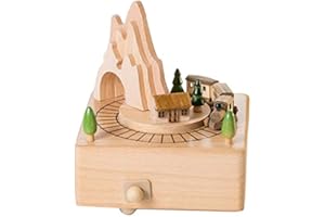 Andifany Wooden Musical Box Featuring Mountain Tunnel with Small Moving Magnetic Train | Plays