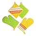 Produktbild MamboCat Kela | 4er Topflappen-Set Cooking | grün gelb orange | 2X Backofen-Handschuh + 2X quadratischer Hände-Schutz zum Kochen & Backen | Küchen-Zubehör