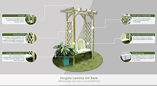 Pergola Lawinia mit Bank – Abmessung: 140 x 65 x 214 cm (B x T x H) - 2