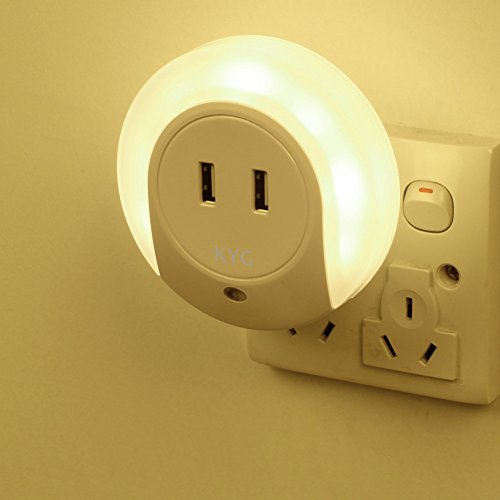 KYG LED Nachtlicht Mit Steckdose Dual USB Ladegerät Steckdosenlicht Sensor LED-Lampe für Flur Bad Schlafzimmer Wohnzimmer Küche Warmweiß - 8