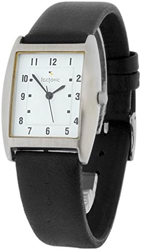 Tectonic Women's Quartz Watch with White Dial Analogue Display and Black Leather Strap 41-1101-14