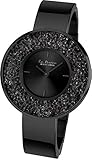 JACQUES LEMANS Damenuhr La Passion  Metallband massiv Edelstahl ip-black  Swarovskisteine LP-131D