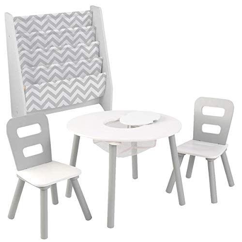 KidKraft Runder Tisch mit Stauraum und 2 Stühlen aus Holz für Kinder + passendes Regal