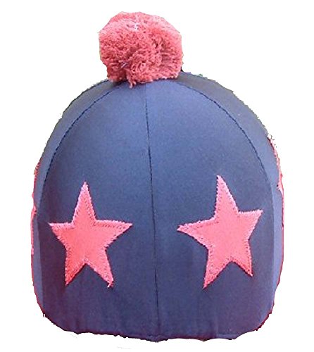Equestrian-Horse-Riding-navy-Hat-cover-with-red-star-design-and-pom-pom