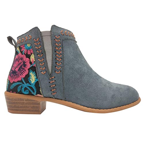Tyoby Bottes Vintage Femmes, Bottines Broderie Florale Chaussures Talon Carré Bottes Chelsea Rétro Dame Bohême Partie élégante 2019 Nouveau Faites à la main