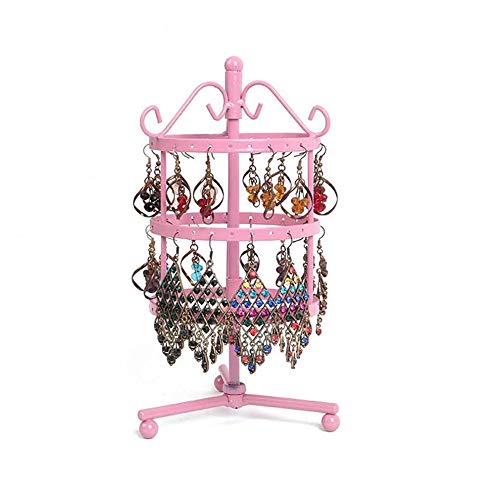 Preisvergleich Produktbild Hängender Schmuckhalter Klassische 3 Ebenen Heavy Duty Metall hergestellt rotierenden Tabletop Armband Halskette Schmuck Display Veranstalter Rack Tower 72 Löcher ( Farbe : Rosa , Größe : 11*23cm )