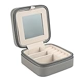 Vlando Kleine Faux Leder Reisen Schmuck Box Organizer Display Aufbewahrungsbox Fall für Ringe Ohrringe Halskette mit Spiegel - 4