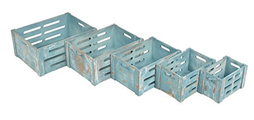 ts-ideen 5er Set Kisten Holztruhe Obstkiste Landhaus Stil Weinkiste Box Aufbewahrung Spielzeug Holzkiste Shabby Blau Kinder Zimmer - 5