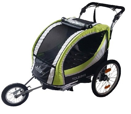 Fahrradanhänger TOURING grün mit Zubehör (Buggyrad, Joggerrad mit Bremse, Regenverdeck, Faltgarage, Sitzpolster u.v.m.), rosilino Kinderfahrradanhänger - 2