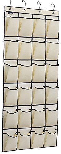 Amknn Over the Door Shoe Organizer, Back of Door Shoe Holder Over the Door Shoe Rack and Closet Organizer System with 24 Extra Large Heavy Duty Pockets (Beige, 1 Pack)