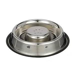 Neater Pet Brands Slow Feed Bowl Stainless Steel Metal (Non Tip Style) - Stops Dog Food Gulping, Bloat and Rapid Eating (Large, Non-Tip Base)