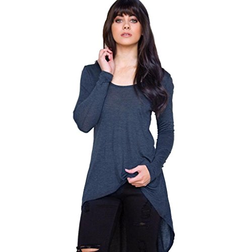 Preisvergleich Produktbild DOLDOA Frauen Unregelmäßiges lose langes Hülsen-beiläufiges Hemd Oberseiten Blusen Oberseiten T-Shirt (Größe: 44 Fehlschlag: 102cm / 40.2 ", Marine)