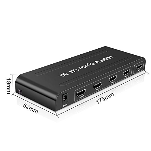 MIDWEC 1×4 4 Anschlüsse HDMI mit Strom versorgter Splitter – HD 1080P & 3D Unterstützung (Ein Eingang auf 4 Ausgänge) - 4