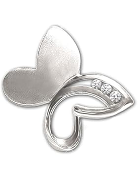 CLEVER SCHMUCK Silberner Anhänger Schmetterling ca. 22 x 18 mm matt und rechts offen 3 Zirkonias glänzend