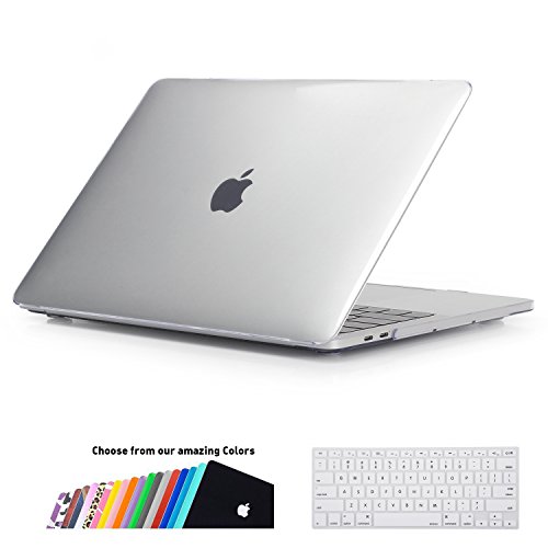 MacBook Pro 13 Hülle 2016, iNeseon Ultra Slim Plastik Hartschale Tasche Cover snap on Schutzhülle Schale mit US Transparent und EU Transparent Silikon Tastatur-Abdeckung Schutzhülle für Neueste Apple MacBook Pro 13 Zoll ohne Touch Bar A1708, Kristallklar