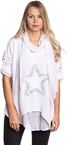Abbino 6494 Shirt Top For Woman - Made In Italy - 6 Colours - Transition Spring Summer Autumn Comfortable Woman Blouse Plain Long Casual Sexy Stylish Party Night Cotton Lady Fashion Modern - White