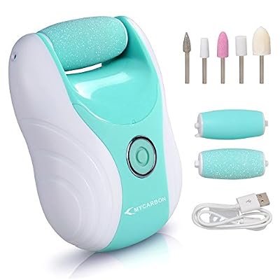 MYCARBON Pieds Électrique MYCARBON Rechargeable pédicure rape electrique pied Soin de Pieds Etanche professionnel Anti-Callosités et 5 set Manucure pour Éliminer les Callosités Bleue Aux Cristaux de Diamant