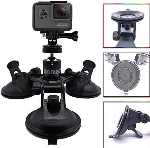 Homeet Super Car Camera Mount Tri-Cup DSLR Camera Suction Cup Mount Action Cam Support Holder, with 1/4'' Ball Head Compatible for Camera y Action Camera Tripod Mount