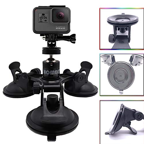 Homeet Super Car Camera Mount Tri-Cup DSLR Camera Suction Cup Mount Action Cam Support Holder, with 1/4'' Ball Head Compatible for Camera y Action Camera Tripod Mount