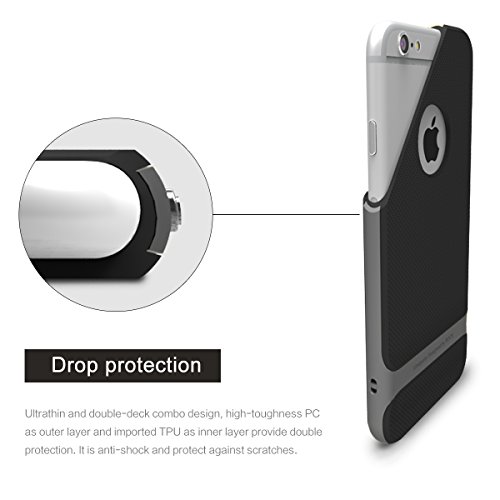 Funda ROCK Royce iPhone 6 6s Plus Case  Netted Texturizado  Doble Capa  Dos Colores  Apple Logo  PC TPU  Agujero Honda Tel  fono Caja Caso para Apple iPhone 6 6s Plus 5 5 inch  - Gris de hierro