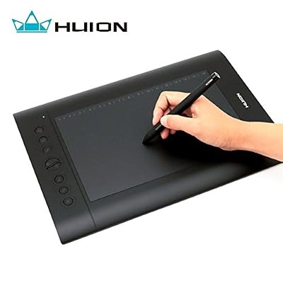 Huion® H610 Pro Tablette Graphique avec Stylet Rechargeable, pour Dessin et Créations Professionnelles, 25,4 cm x 16cm (10'' x 6.25''), Noir