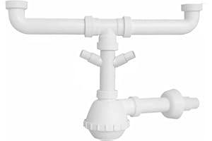 Schläfer 4395322 | Sifone Salvaspazio Universale a Fiasco per Lavelli 1"1/2 con Doppio Attacco Lavastoviglie, Uscita Diam. 40mm x L. 250 mm, Scarico Ispezionabile, Bianco.
