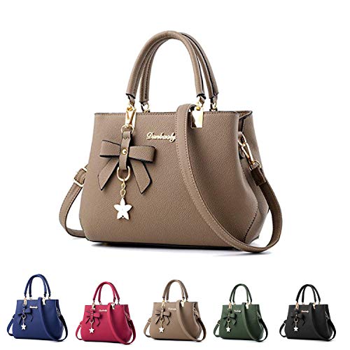 Women's Medium Size Handbags Fashion Tote Bag for Women PU Leather Shoulder  Bags Messenger Lady Handbag-Khaki