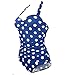 50s Retro Vintage Flora Print White Polka One Piece Swimwear Monokinis Large Navy Blue