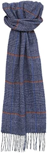 Hemley Men's Cashmere Blend Houndstooth Tartan Scarf Blue One Size