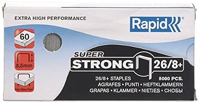 Rapid Agrafes en fil robuste Super Strong N°26, Longueur 8,5 mm, 5000 Agrafes, Agrafe jusqu’à 60 feuilles, Fil galvanisé en acier, 24862200