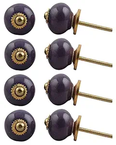 8 Pieces Designer Knobs | Ceramic Closet Handle | Purple Kitchen Drawer Knobs | Solid Drawer Hardware Pulls | 2.79 cm Knobs