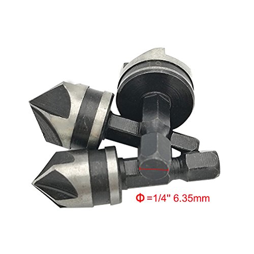 JTENG 3 pcs Senker WS 6.35 kant ø 12mm / 16mm / 19mm Senkbohrung Set 1/4 Zoll Hex Fase 5 Flöte Quick Change Bits - 3