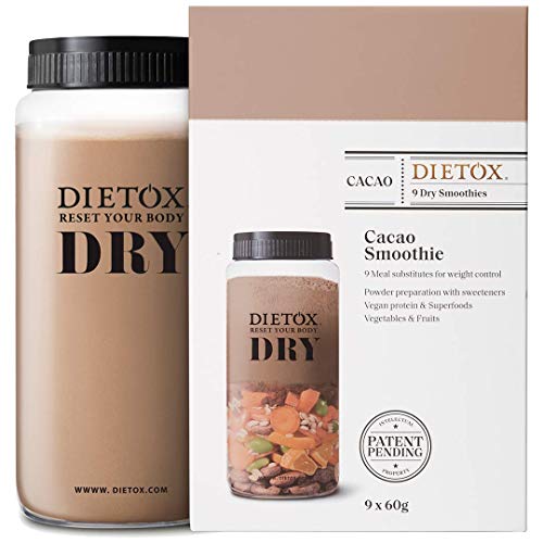 Dietox Dry Smoothies | Batidos de Proteínas Veganos Sustitutivos de comidas sabor Cacao 9 x 60gr