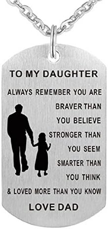 Stainless Steel Dad/Mom's Inspirational Message To Son/Daughter Tag Pendant Necklace Love Gift-NK530 (Dad to Daughter)