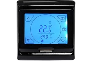 Adept Technology Touchscreen Digital Thermostat in Black for Underfloor Heating - Suitable for Almost All Electronic Underfloor Heating Systems - 16Amp with Floor and Air Sensor