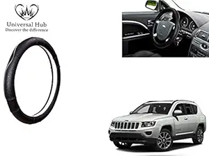 Amazon Brand- Universal Hub Car Steering Wheel Cover (Ultimate Chrome Black) for Jeep Compass