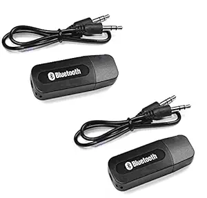 WOLFANO USB Bluetooth Audio Receiver with 3.5 mm Aux Cable, Pack of 2 | Wireless Connection for Mobile, Tablet to Car MP3 Player, Home Theatre, Speakers