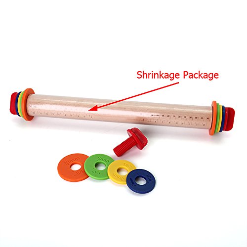 qseven verstellbar Buche Holz Teig Rolling Pin mit 4 Größe der bunten Ringe - 6