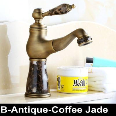 TougBoo Pull Out Faucet Basin Faucet Golden/Rose Brass &amp; Jade Hot Cold Mixer Basin Tap Luxury Faucet Crane,Antique Coffee Jade