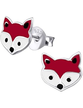 Laimons Kids Kinder-Ohrstecker Kinderschmuck Fuchs Kopf Braun, Weiß Sterling Silber 925