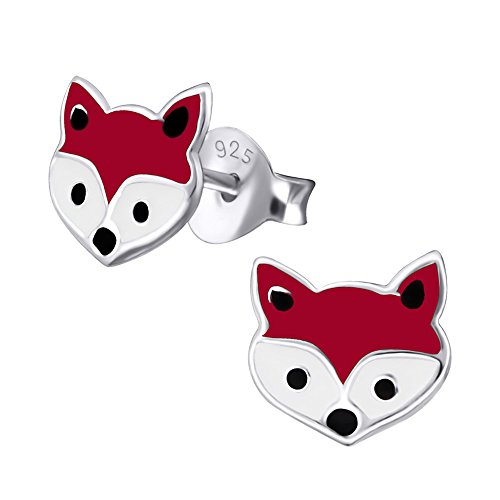 Laimons Mädchen Kids Kinder-Ohrstecker Ohrringe Kinderschmuck Fuchs Kopf Füchschen Rotfuchs Tier Waldbewohner 8mm braun weiß aus Sterling Silber 925