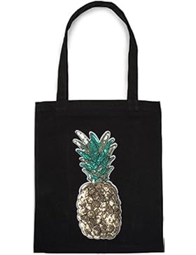styleBREAKER Einkaufstasche mit Pailletten Ananas Applikation, Tragetasche, Canvas Stofftasche, Tasche, Unisex...